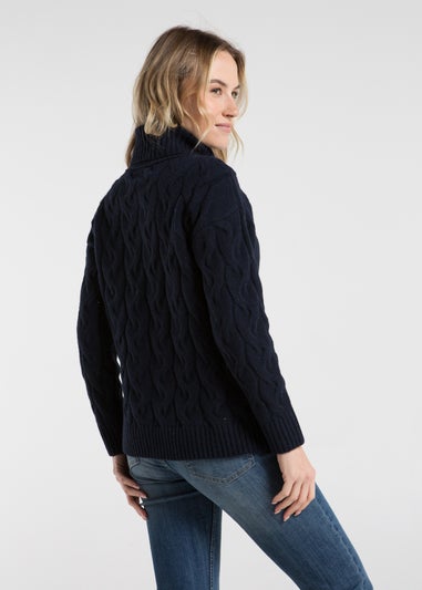 French Connection Navy Cable Knit Roll Neck Long Sleeve Jumper