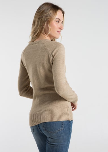 French Connection Camel Cosy Soft Touch Crew Neck Raglan Jumper