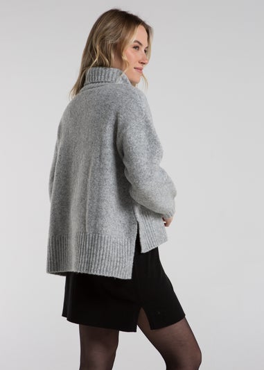 French Connection Light Grey Cable Knit Roll Neck Jumper