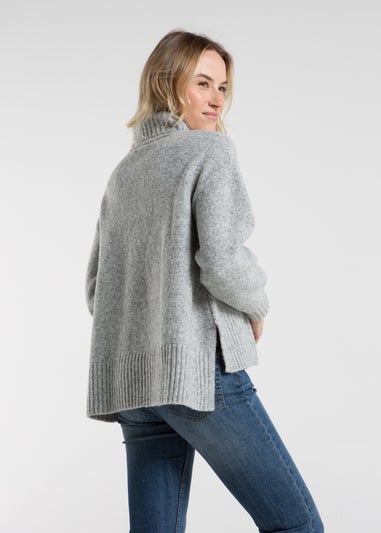 French Connection Light Grey Cable Knit Roll Neck Jumper