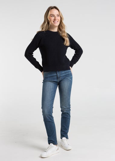 French Connection Navy Cotton Popcorn-Style Cable Knit Crew Neck Jumper