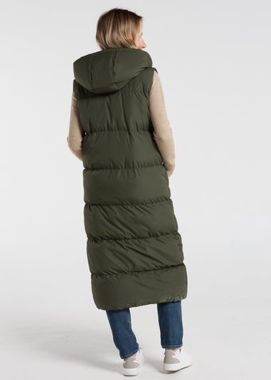 French Connection Khaki Longline Quilted Gilet with Hood