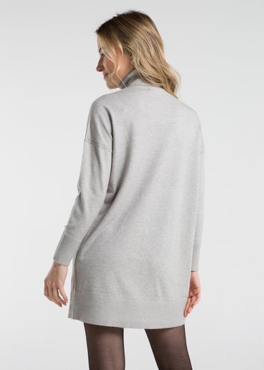 French Connection Light Grey Knit Roll Neck Mini Jumper Dress