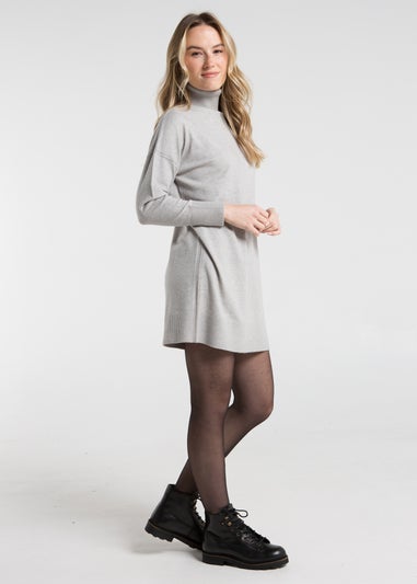 French Connection Light Grey Knit Roll Neck Mini Jumper Dress