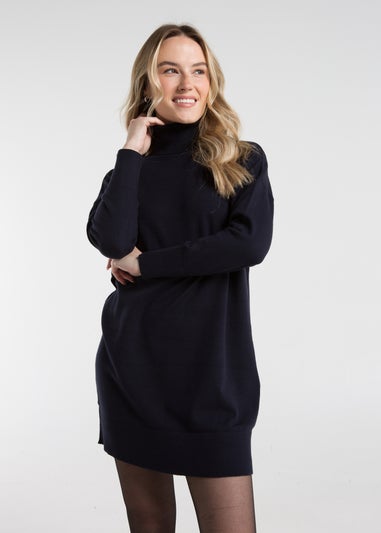 French Connection Navy Knit Roll Neck Mini Jumper Dress