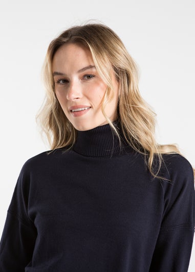 French Connection Navy Knit Roll Neck Mini Jumper Dress