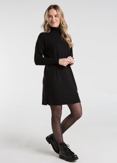 French Connection Black Cosy Roll Neck Knitted Jumper Dress