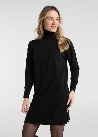 French Connection Black Cosy Roll Neck Knitted Jumper Dress