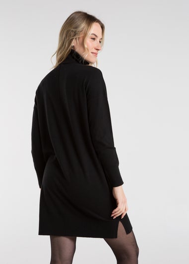 French Connection Black Cosy Roll Neck Knitted Jumper Dress