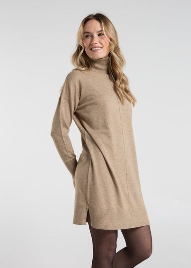 French Connection Camel Cosy Roll Neck Knitted Jumper Dress