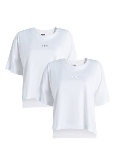 French Connection White 2-Pack Cotton Printed Short Sleeve T-Shirts