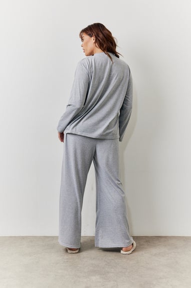 In The Style Grey Top & Trouser Slogan Pyjamas Set