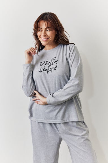 In The Style Grey Top & Trouser Slogan Pyjamas Set