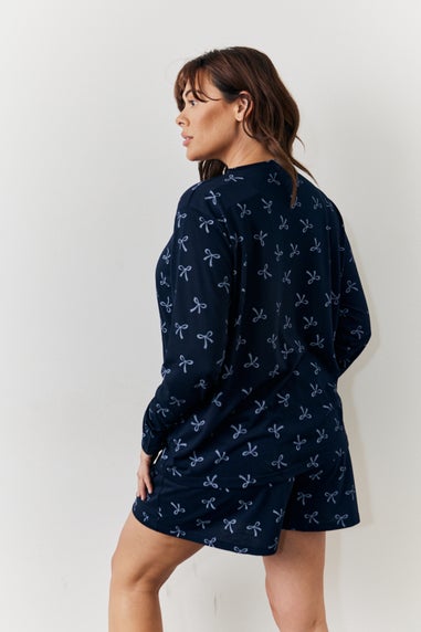 In The Style Navy Bow Print Long Sleeve & Short Set