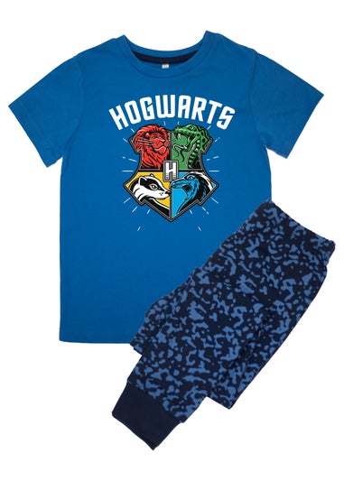 Harry Potter Hogwarts Crest Kids Blue Camo Pyjamas (3-8 Years)