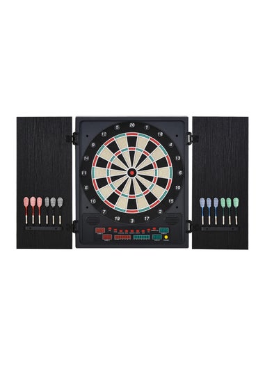 HOMCOM Electronic Dartboard In Case LED Scoreboard w/ 12 Darts 30 Heads Cabinet