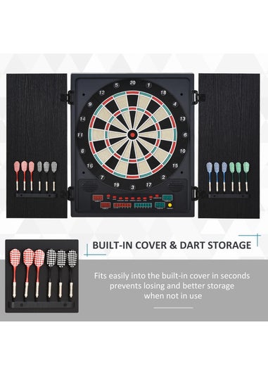 HOMCOM Electronic Dartboard In Case LED Scoreboard w/ 12 Darts 30 Heads Cabinet