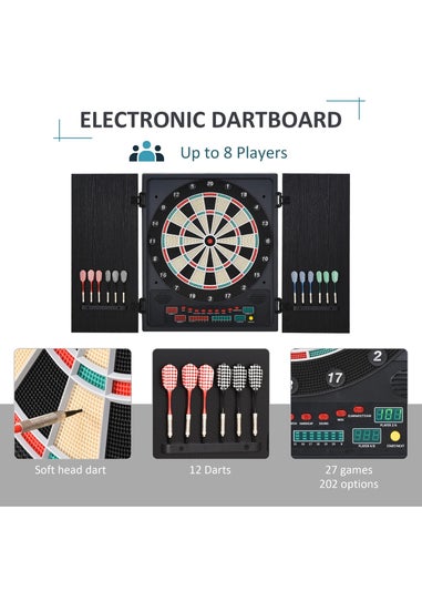 HOMCOM Electronic Dartboard In Case LED Scoreboard w/ 12 Darts 30 Heads Cabinet