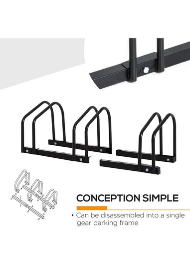 HOMCOM Bike Parking Rack Bicycle Locking Storage Stand for 3 Cycling Black