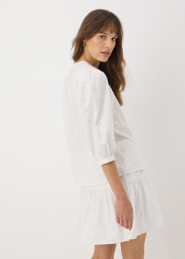 White Embroidered Puff Sleeve Blouse