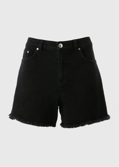 Papaya Petite Black Frayed Hem Denim Shorts