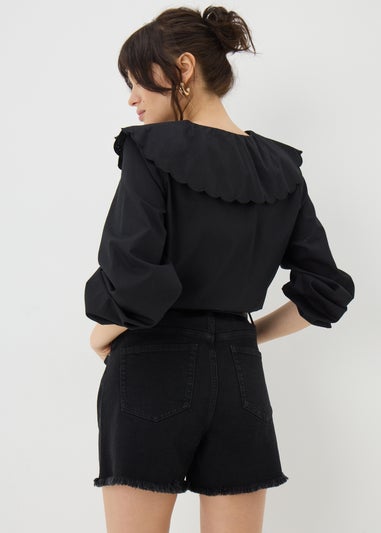 Papaya Petite Black Frayed Hem Denim Shorts