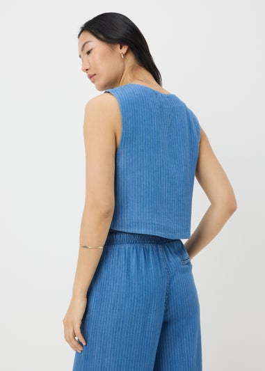 Blue Denim Pinstripe Wide Leg Co Ord Waistcoat