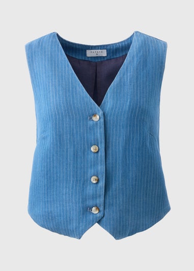 Blue Denim Pinstripe Wide Leg Co Ord Waistcoat