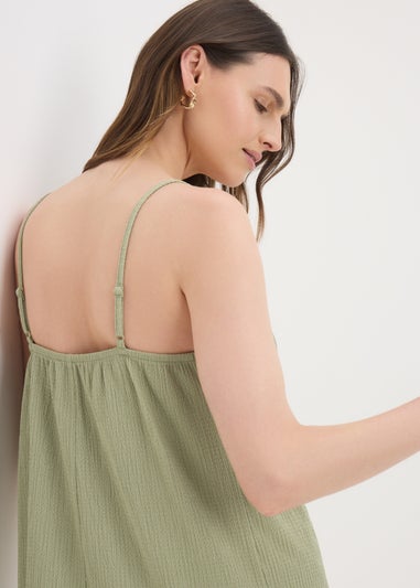 Sage Green Crinkle Mini Cami Dress