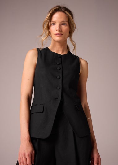 Et Vous Black Linen Blend Waistcoat