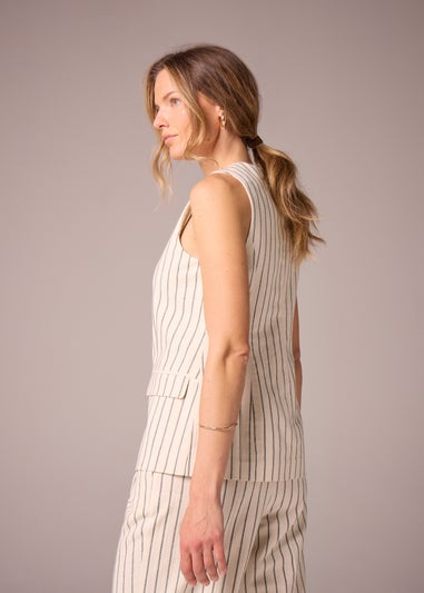 Et Vous Ivory Striped Linen Blend Waistcoat
