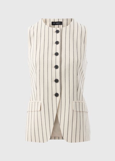 Et Vous Ivory Striped Linen Blend Waistcoat