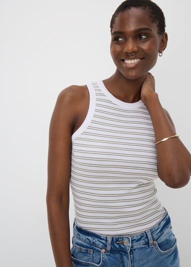 Sage Green Stripe High Neck Vest Top