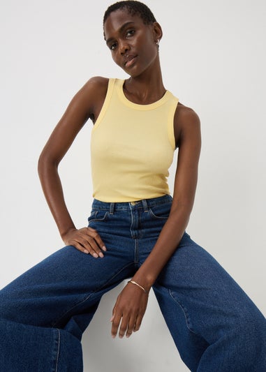Yellow Ribbed High Neck Vest Top