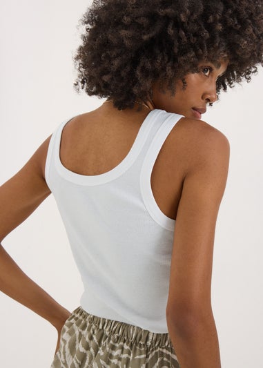 White Scoop Neck Ribbed Vest