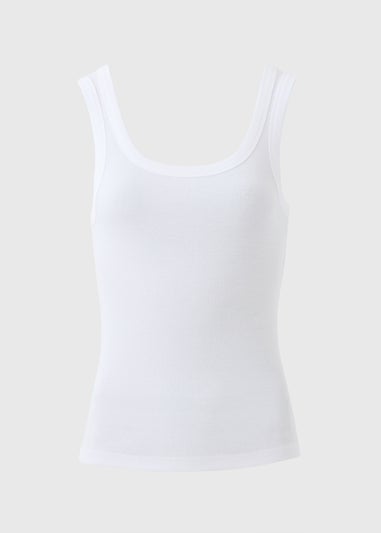 White Scoop Neck Ribbed Vest