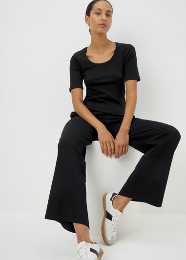 Black Ribbed Scoop Neck Top
