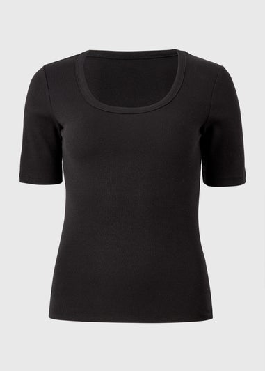 Black Ribbed Scoop Neck Top