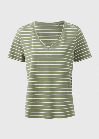Green Stripe V Neck Regular Fit T-Shirt
