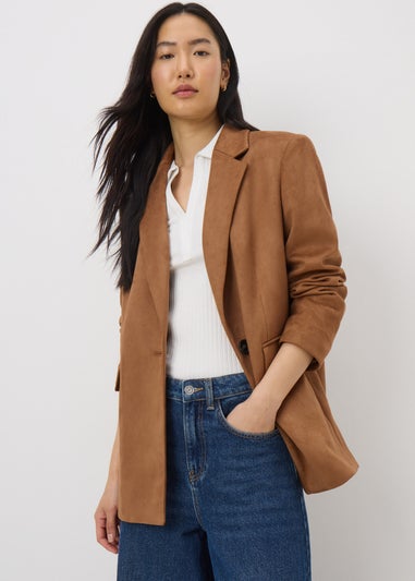 Tan Suedette Single Breasted Blazer