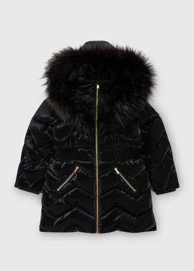 Girls Black Fur Hooded Coat (7-15yrs)