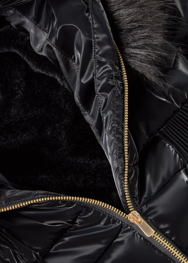 Girls Black Fur Hooded Coat (7-15yrs)