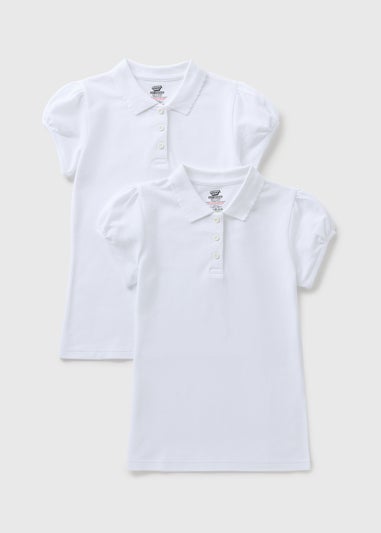 2 Pack Girls White Easy Dressing Polo Shirts (3-13yrs)
