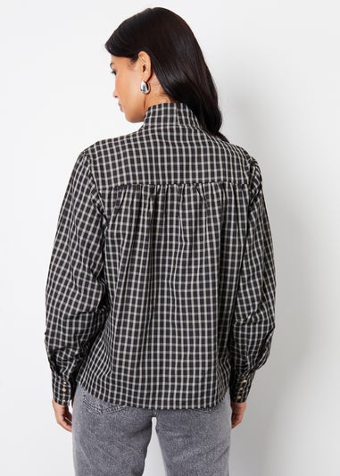 Threadbare Black Check Pussybow Detail Long Sleeve Shirt