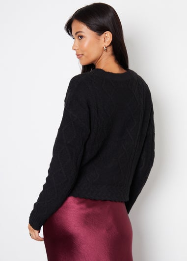 Threadbare Black Bow Detail Cable Knit Cardigan