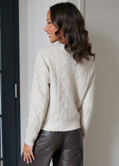 Threadbare Natural Bow Detail Cable Knit Cardigan