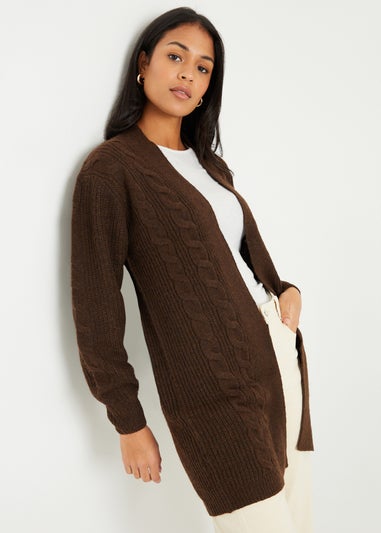 Threadbare Chocolate Rozanna Cable Knit Cardigan