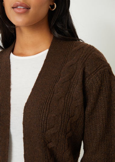 Threadbare Chocolate Rozanna Cable Knit Cardigan