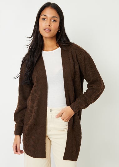 Threadbare Chocolate Rozanna Cable Knit Cardigan