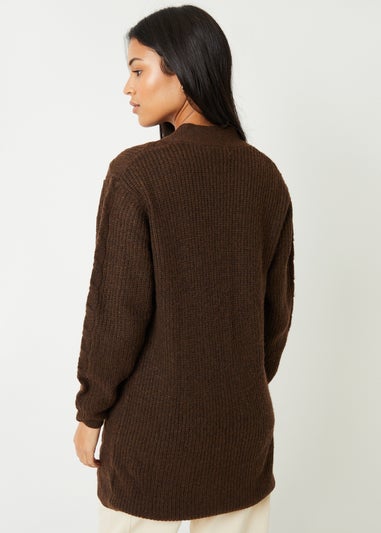 Threadbare Chocolate Rozanna Cable Knit Cardigan